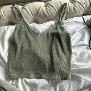 American Eagle Outfitters Green Ribbed Crop Camisole